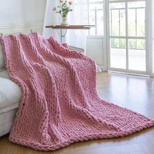 Chunky Crochet Pink Throw Blanket